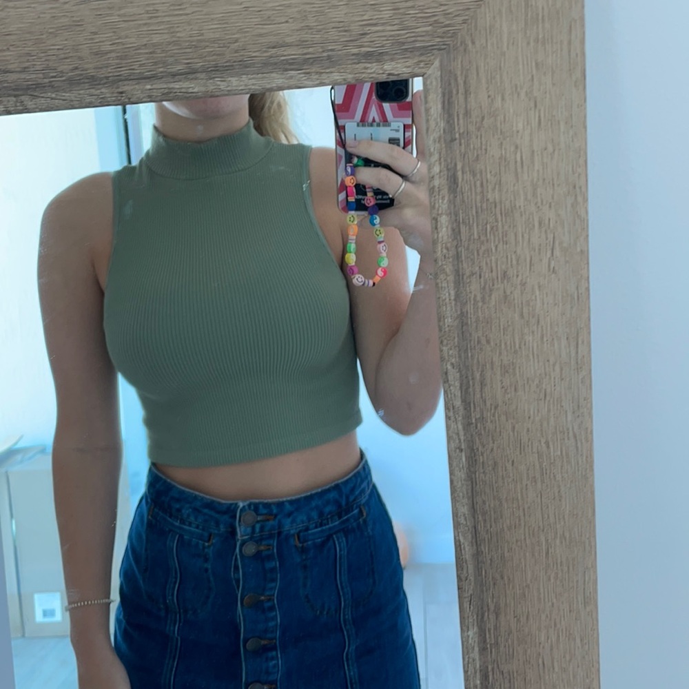 Army Green turtleneck crop top
